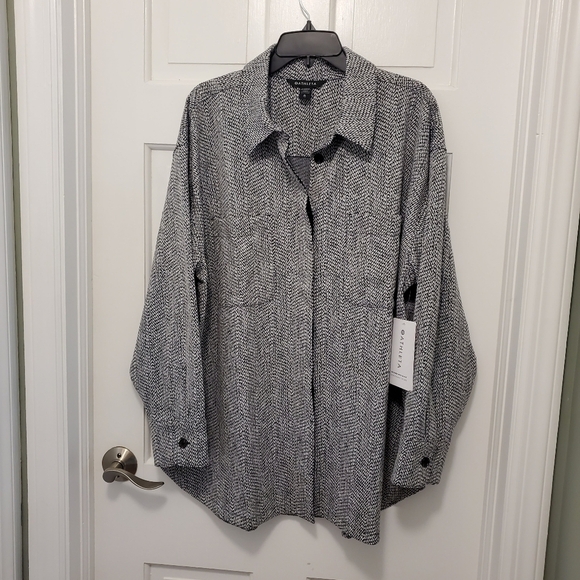 NWT Athleta Black & White Textured Shirt Jacket Size XL, Retail $149.00, Casual - Picture 11 of 12